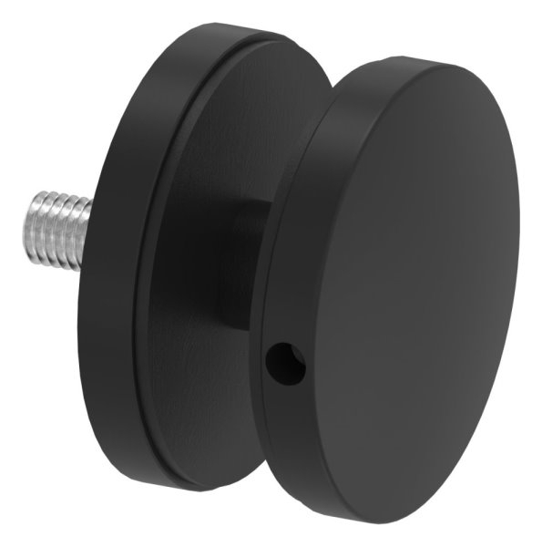 Glaspunkthalter 62mm- Anschluss- flach- V2A- pulverbeschichtet in RAL 9005 schwarz matt mit AbP-88-1160240-240.9005