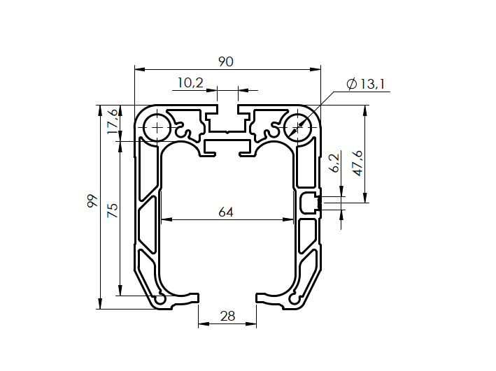 Bodenfhrungsprofil Aluminium 90 x 99 mm L=6000 mm roh-89-11H0290X99AL6000-A.4