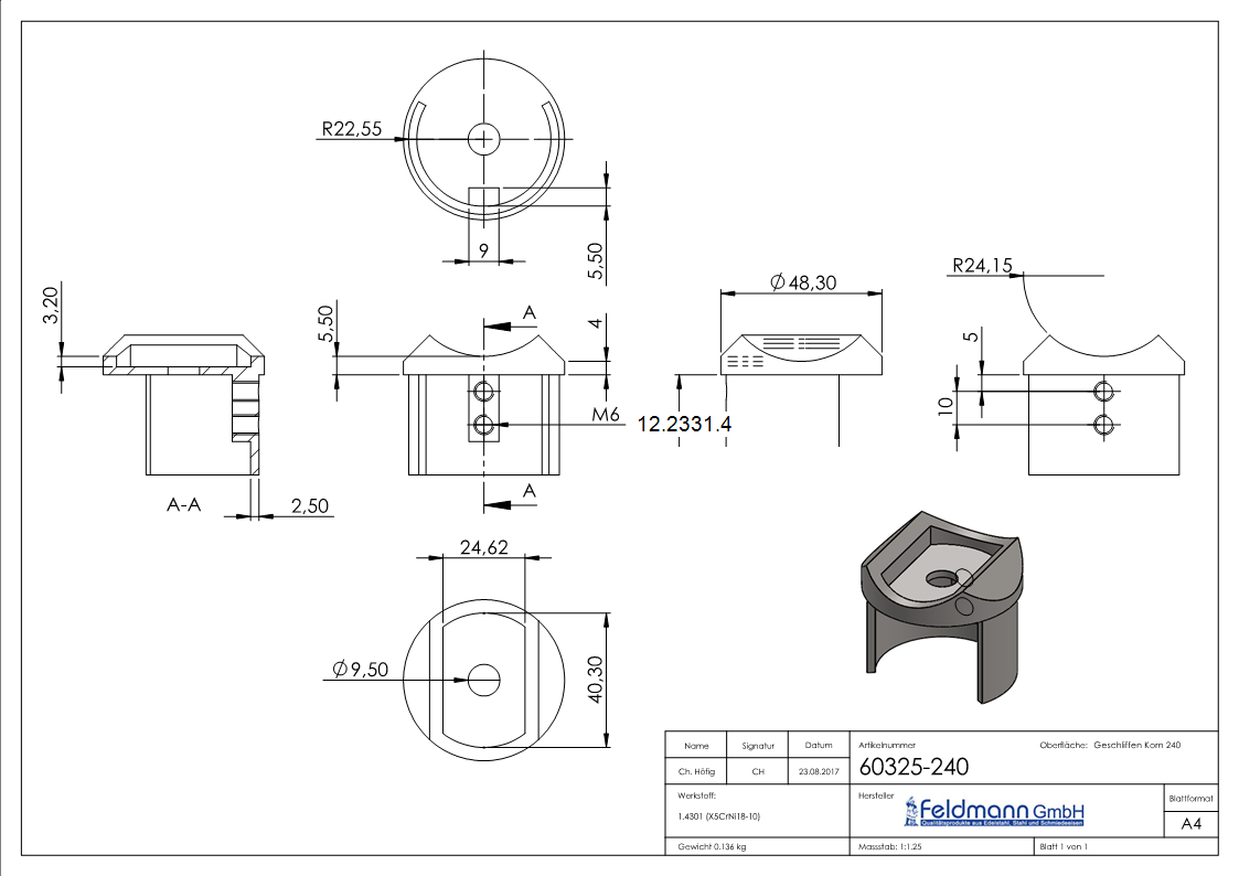 Adapter - fuer Nutrohr Ø 48-3 mm - V2A-12-2331.4