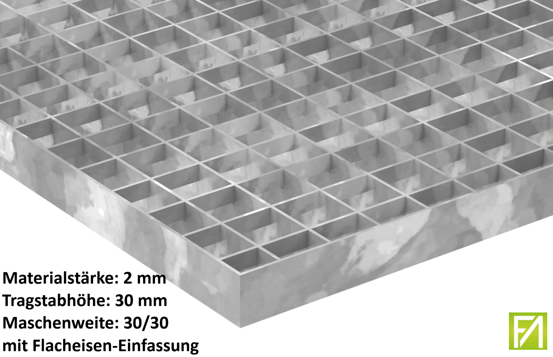 Industrie-Gitterrost - Masse- 1000x500x30 mm; 30-30 mm; 30-2 mm - S235JR -St37-2- im Vollbad feuerverzinkt-21-1005030302.7