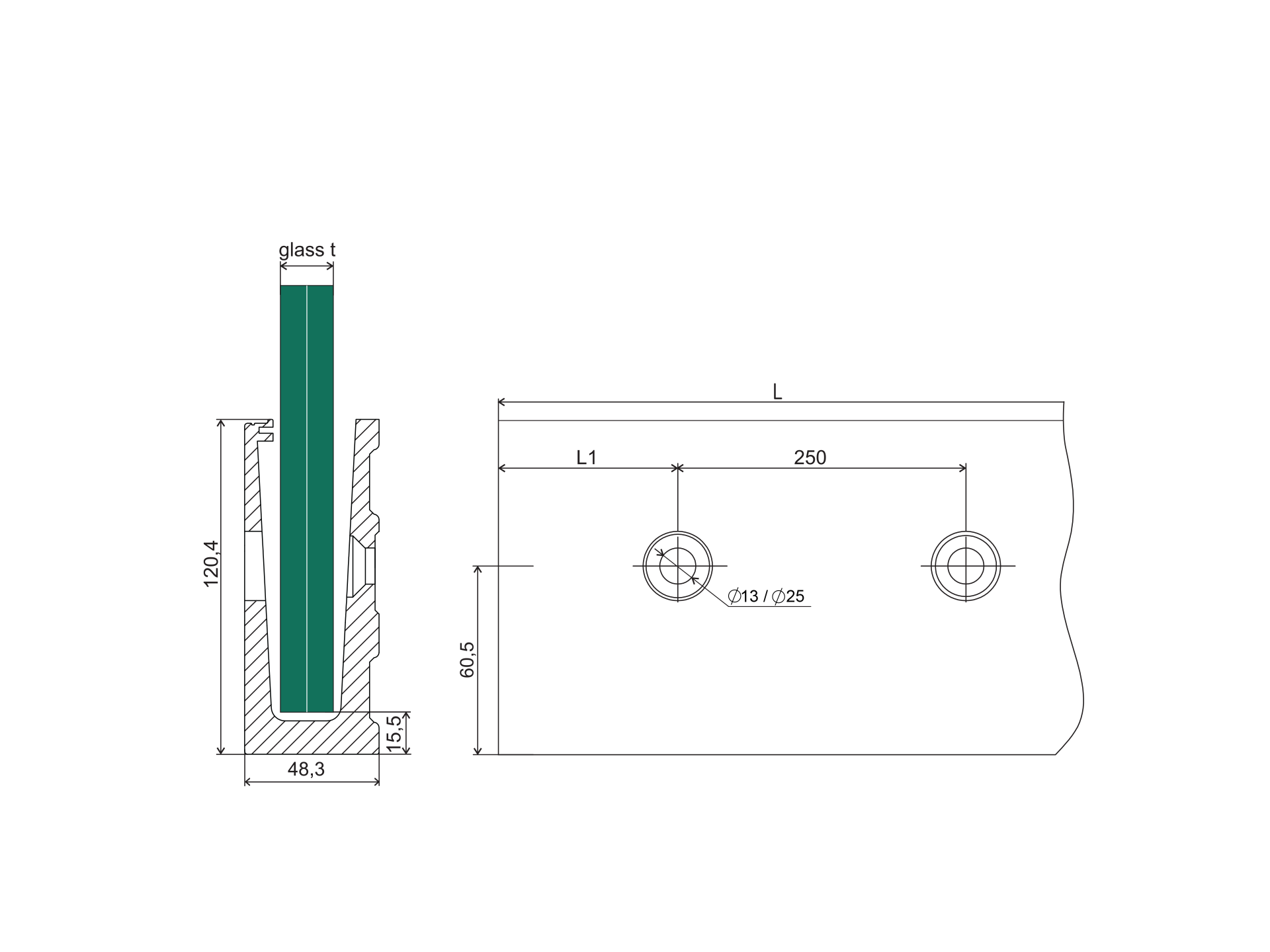 Ganzglasgelaenderprofil Aluminium 6000 mm Seitenverankerung Satin-ELOX-89-11AL0005D6000SE-A.4