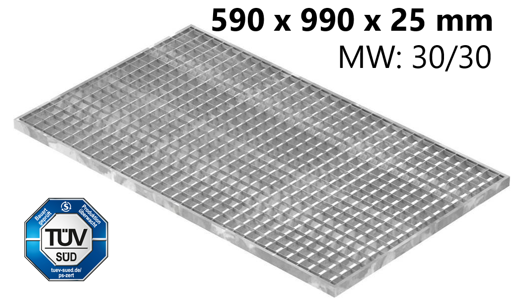 Lichtschachtrost Baunormrost - Masse-  590x990x25 mm 30-30 mm - aus S235JR -St37-2- im Vollbad feuerverzinkt-23-59993025.7