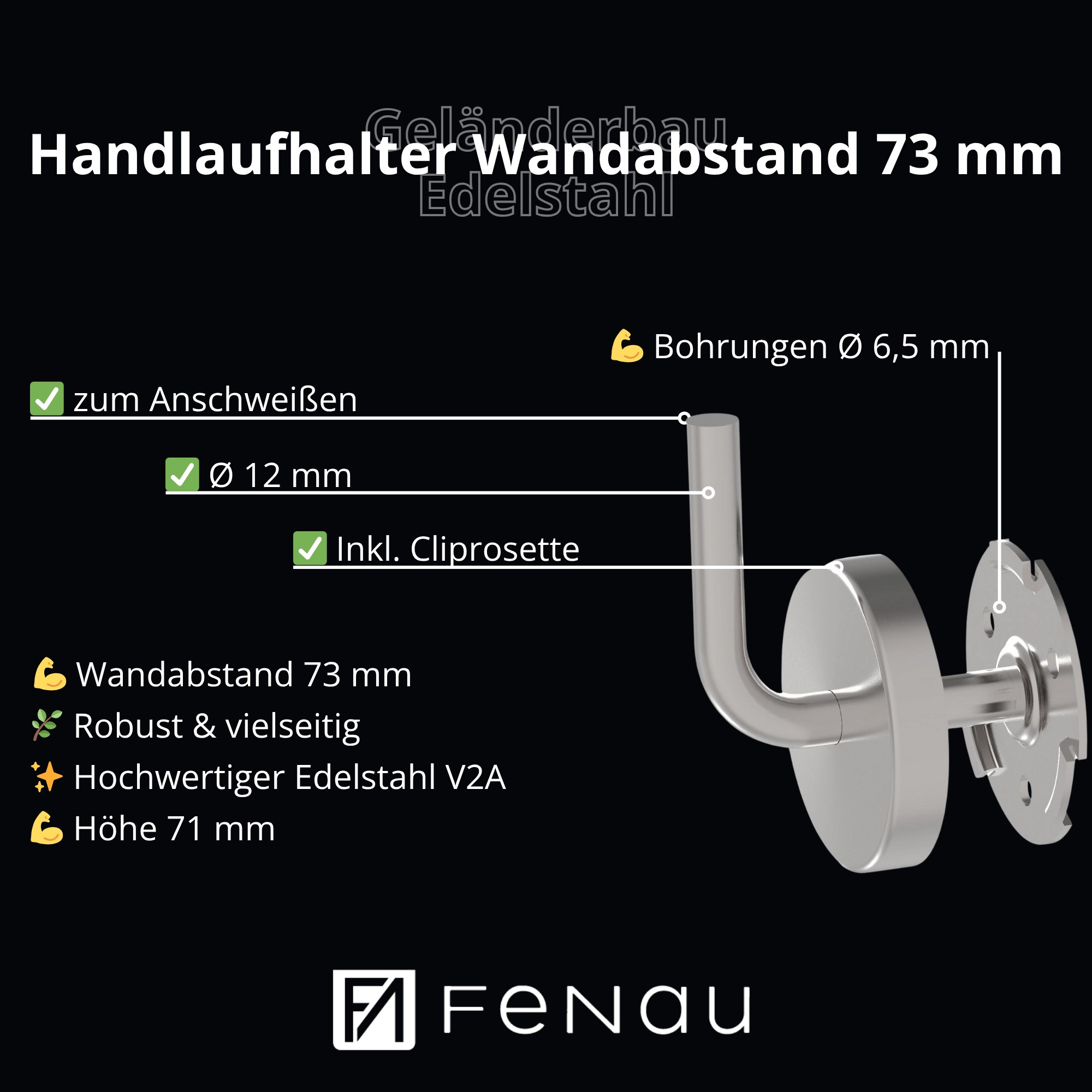 Handlaufhalter mit Cliprosette Handlauf zum Anschweissen V2A-11-2079-A.4