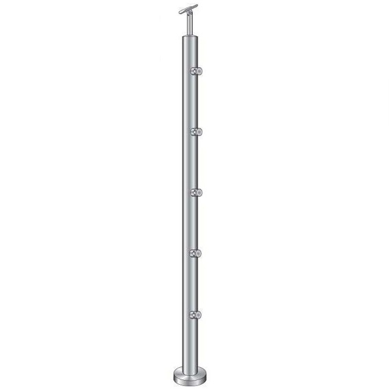 Gelaenderpfosten V2A D42-4 mm x 1000 mm Oberverankerung- 5 Fuellstabhalter- geschliffen-14-0068RR-A.4