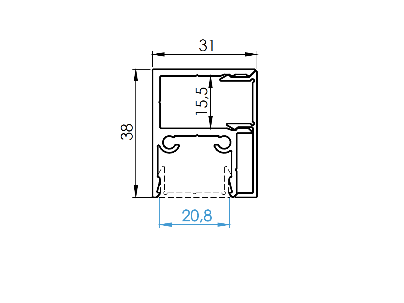 Zaunadapter Aluminium MODEL 20V 6000 mm fuer Glas 6-8 mm und 20 mm Fuellungen Natur-89-11FGA20G6000N-A.4