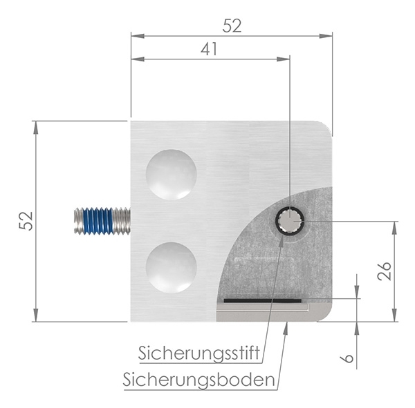 Glasklemme 52x52x32-5 mm AbZ fuer Anschluss flach V4A-10-3100ABZ.1