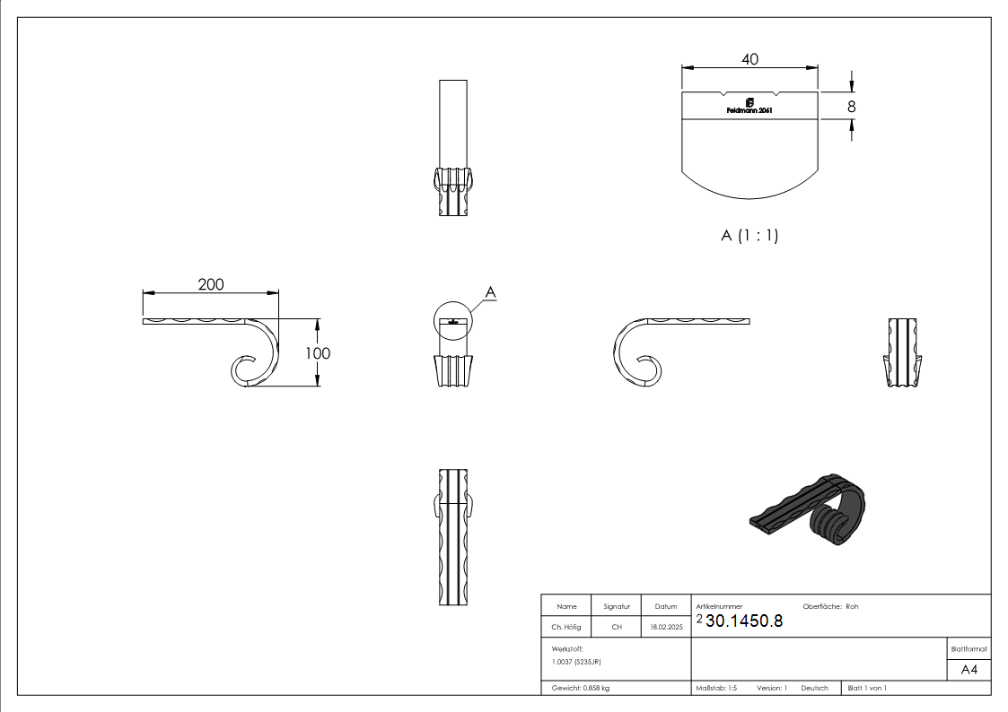 Handlauf-Endstueck 40x8 mm Kanten gehaemmert Stahl S235JR schweissbar-30-1450.8