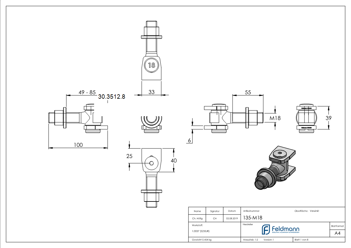 Torband M18 verstellbar schweissbar Stahl -roh- S235JR-30-3512.8