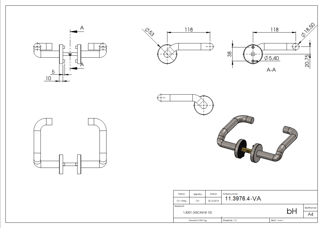 Tuerdruecker-Paar Edelstahl V2A drehbar inkl- 8 mm Drueckerstift-11-3976.4