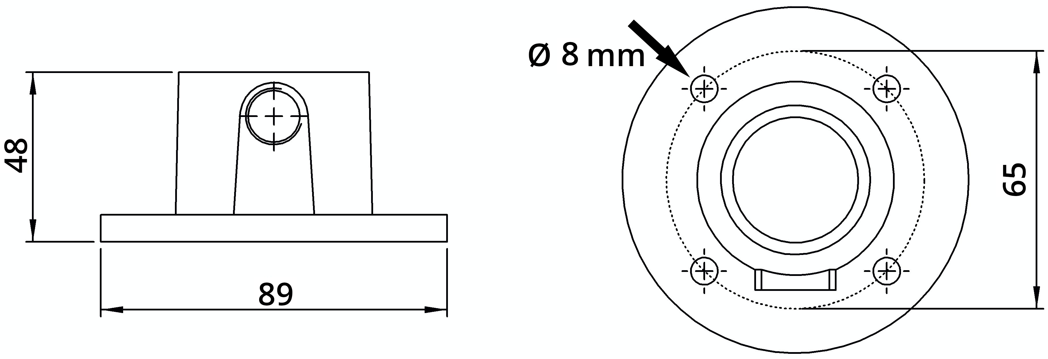 Rohrverbinder - Wandbefestigung rund mit Durchgangsbohrung - 131TD48 - 48-3 mm - 1 1-2- - Feuerverzinkt u. Elektrogalvanisiert-131TD48