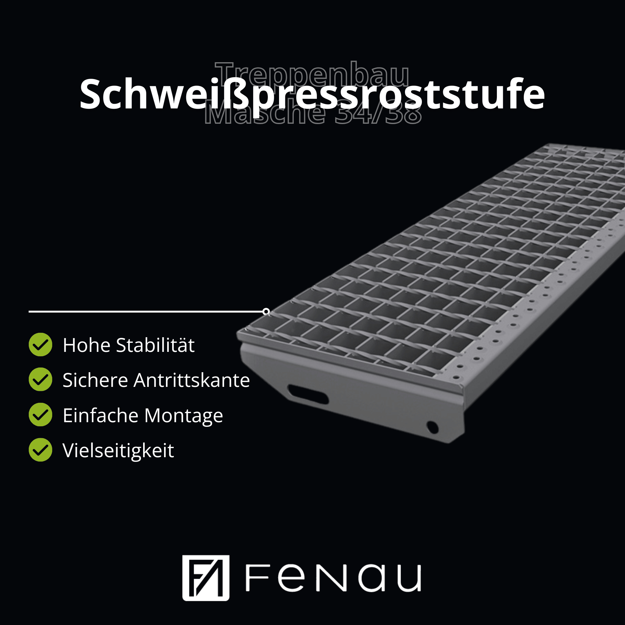 Schweisspressroststufe Metallstufe 600x305 mm Masche 34-38 mm Tragstab 30-2 mm S235JR feuerverzinkt-25-603030302.7