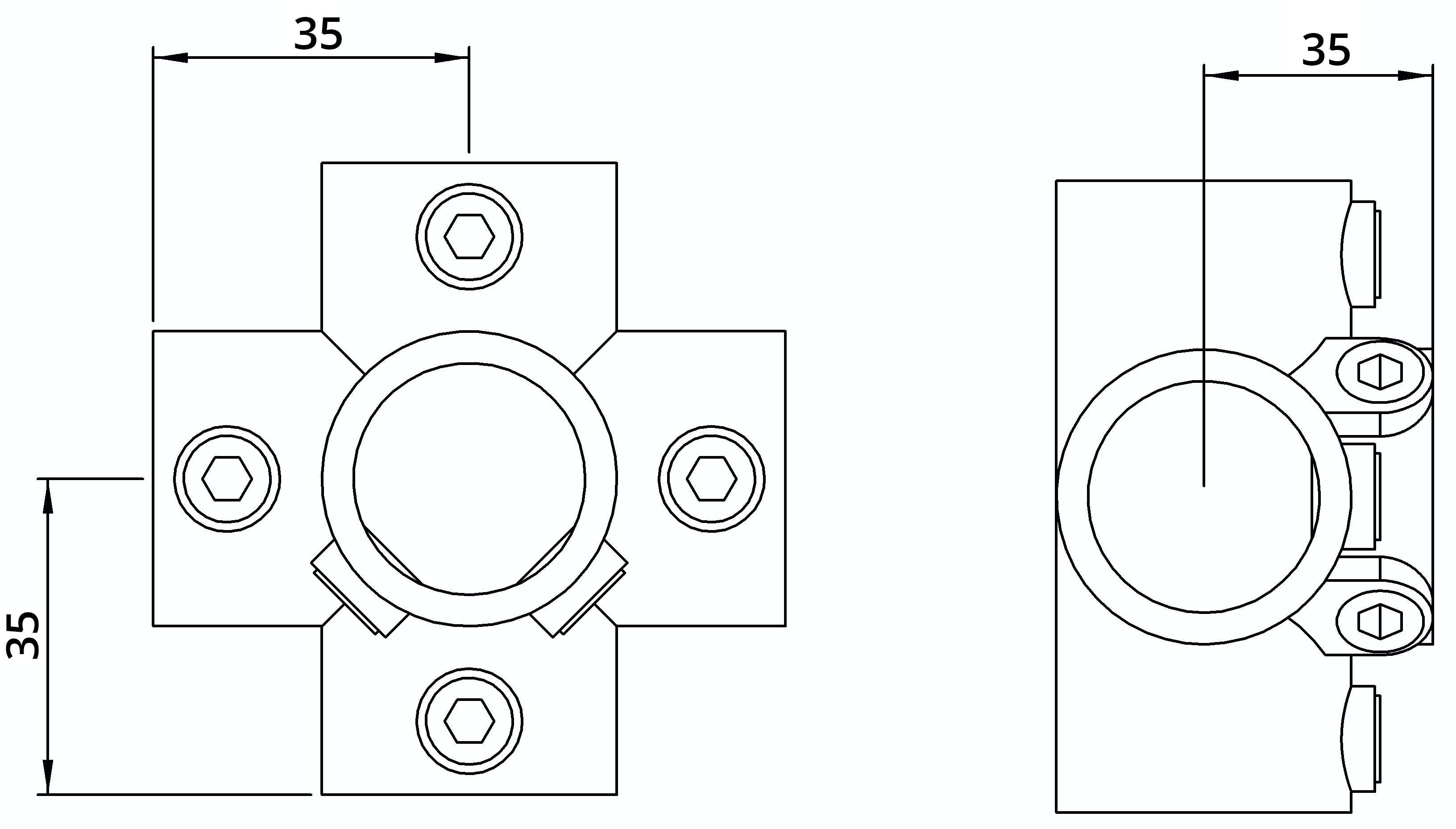 Rohrverbinder - Kreuzstueck fuer Stuetzrohr - 158T21 - 21-3 mm - 1-2- - Feuerverzinkt u. Elektrogalvanisiert-158T21