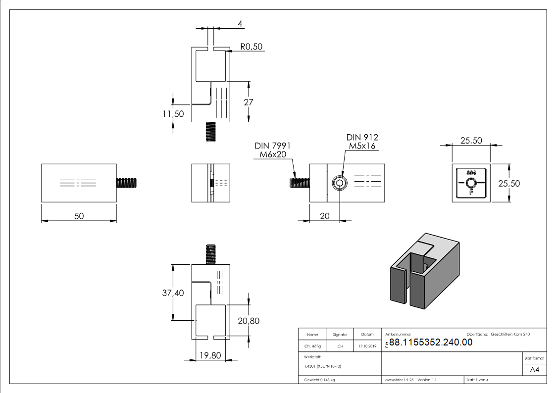 Blechhalter f- Klemmpr- 20x20mm- Anschluss- gerade-88-1155352-240.00