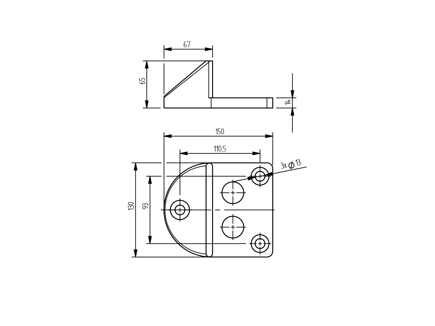Mittelanschlag Stahl Gummi 150 x 130 x 65 mm roh-89-11B132G-A.4