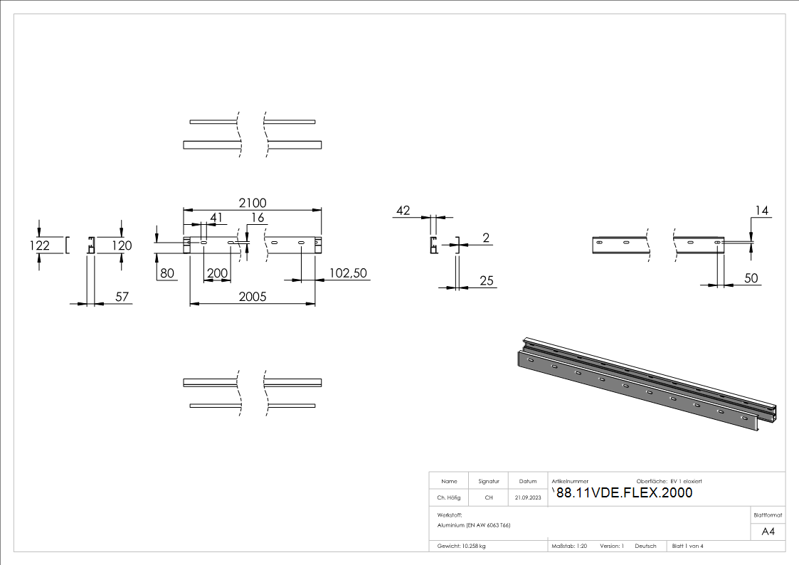 FLEX-MOUNT PRO Profil-Set fuer eleganza canopy Vordach 2000-88-11VDE-FLEX.2000