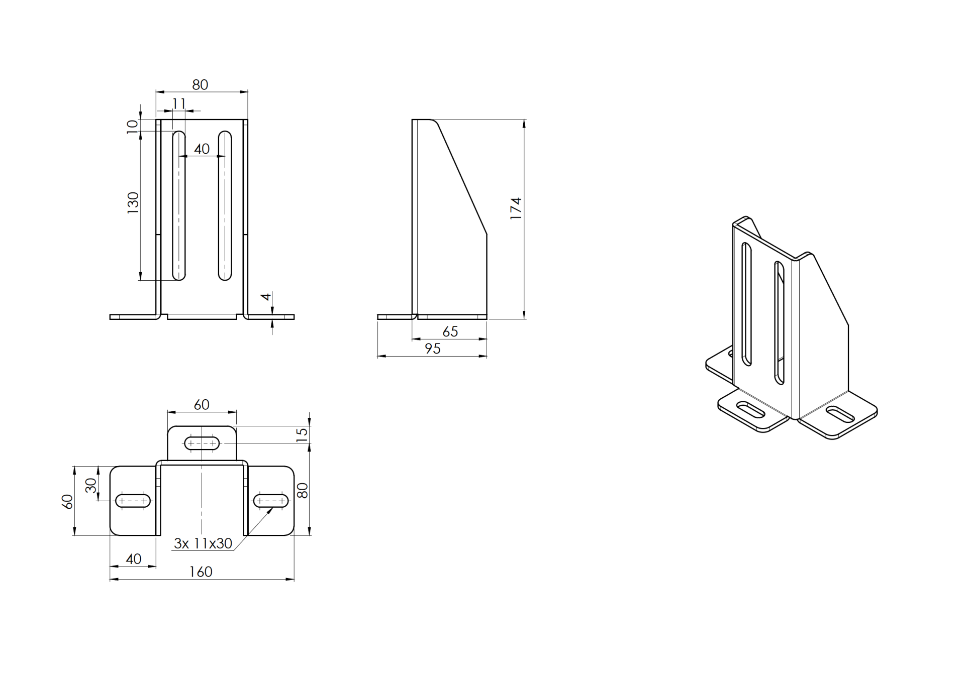 Universalhalter fr Toranschlag Stahl verzinkt 40 x 130 mm mit Langloch-89-11H1640X130S-A.4