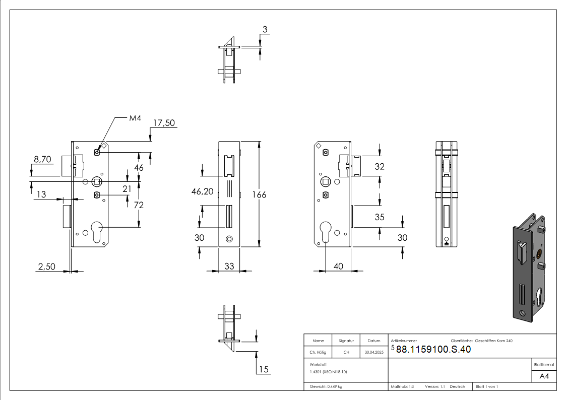 Rohrrahmenschloss passend zu 88-1159100-K-88-1159100-S.40