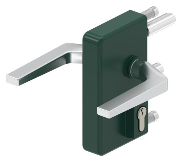 Gittertorschloss GTS 2 fuer Rohrstaerke 40-60mm- montagefertiges Set- moosgruen-88-1156700-ALU.6005