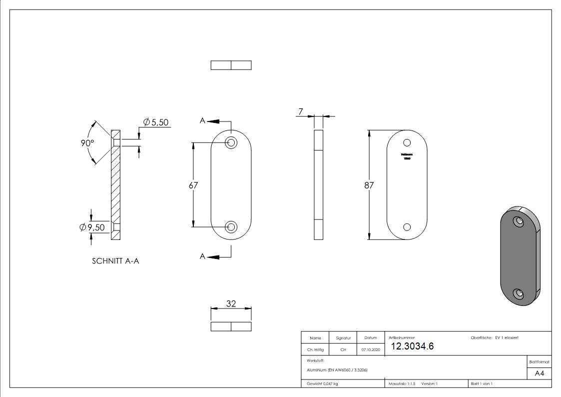 Alu-Kurzschild - Masse- 32x87x8 mm - Aluminium EV1-12-3034.6