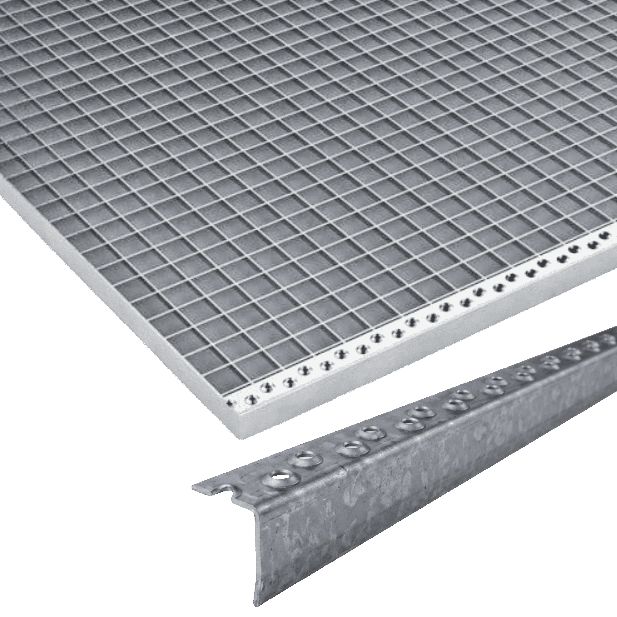 Press-Podestrost T-Profil 1000 x 1000 mm - Maschenweite 33 x 11 mm - Tragstab 30 x 2 mm - mit Sicherheitsantrittskante - feuerverzinkt-21-P10010031302.7