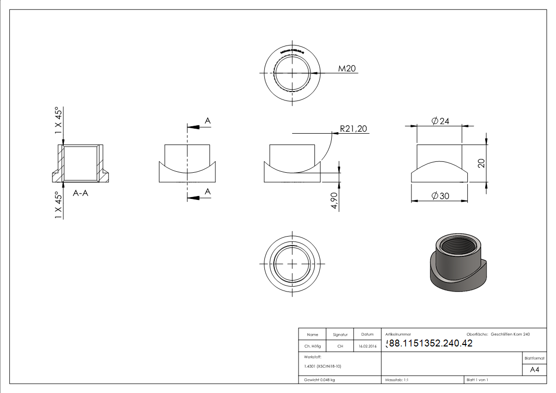 Einschweissmuffe fuer Torband M20 - 42-4mm-88-1151352-240.42
