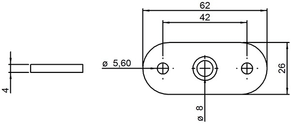 Halteplatte - 64x24x4 mm - fuer Vierkant-flach - Stahl S235JR- roh-30-1407.8