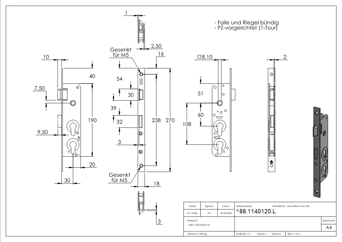 Einsteck-Spezialschloss mit Doppelzylinder- DIN links-88-1140120.L