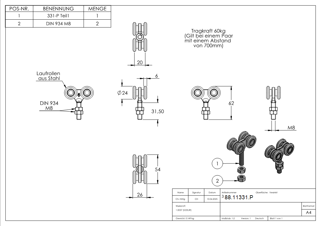 Doppellaufrolle mit Kugellager-88-11331.P