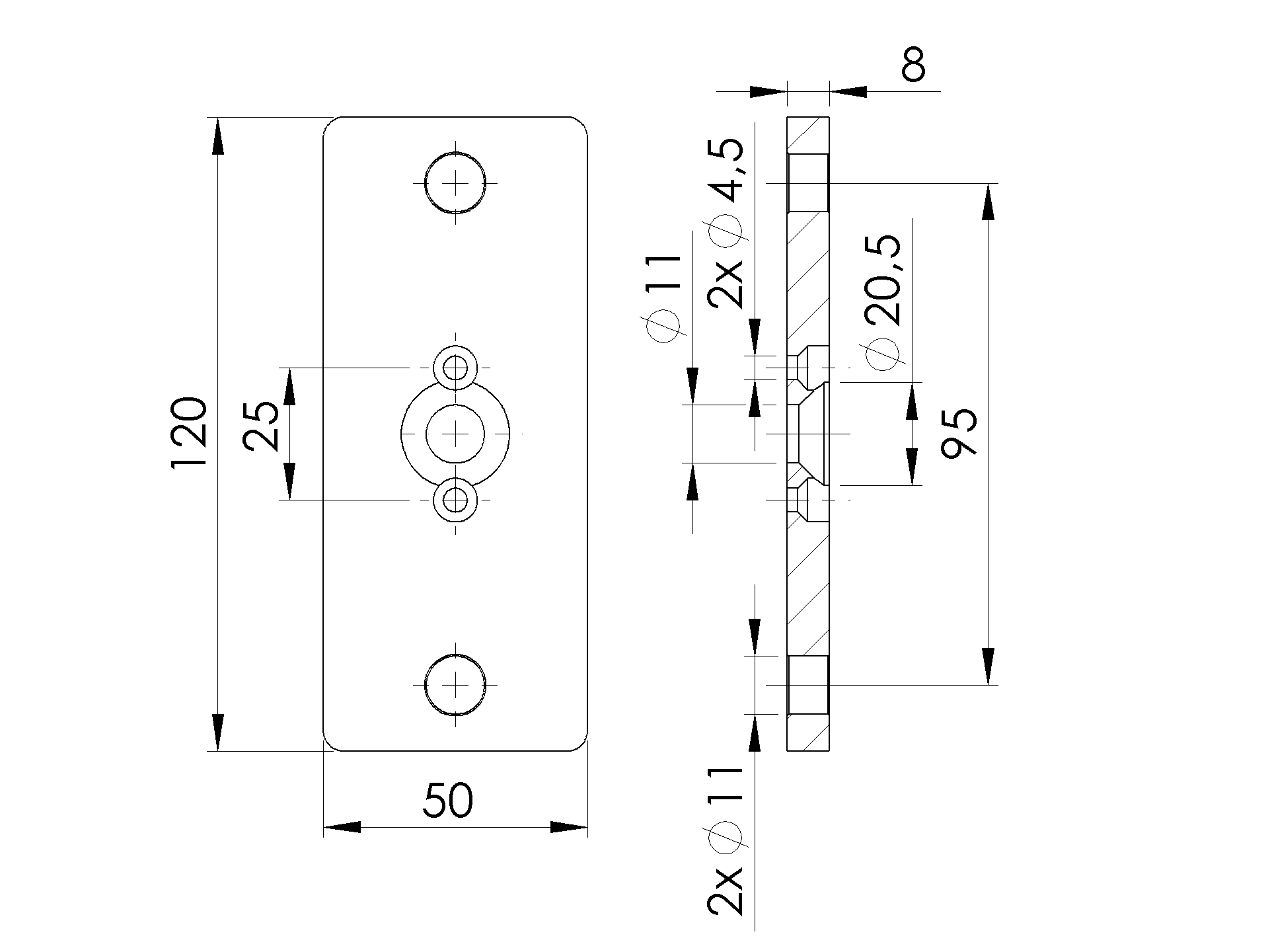 Ankerplatte Edelstahl V2A 120x50x8 mm fuer Pfosten 50x60 mm RAL 7016-89.FGBP120X50X8R7016