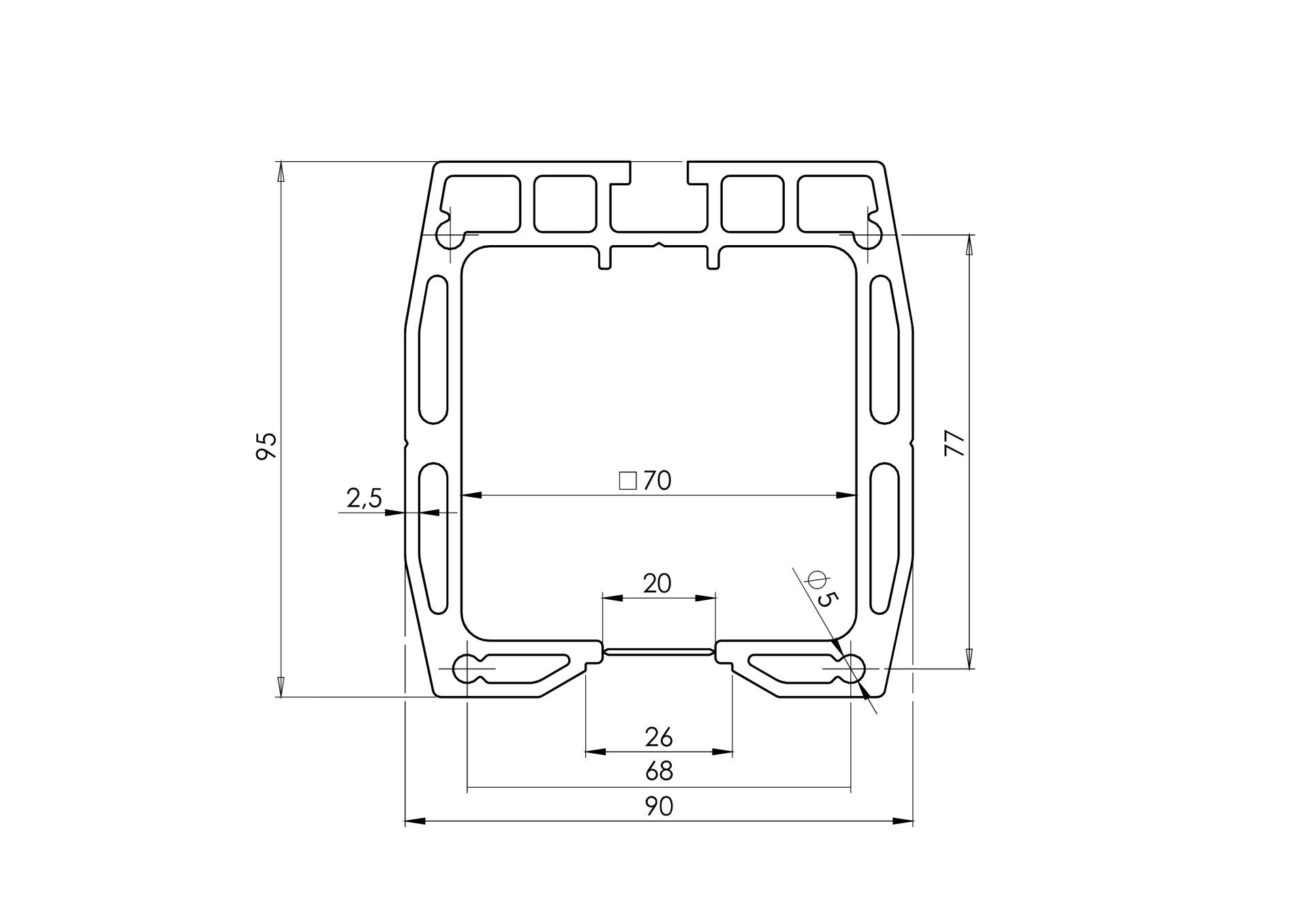 Fhrungsprofil Aluminium 90 x 95 mm L=6000 mm roh-89-11H0290X95AL6000-A.4