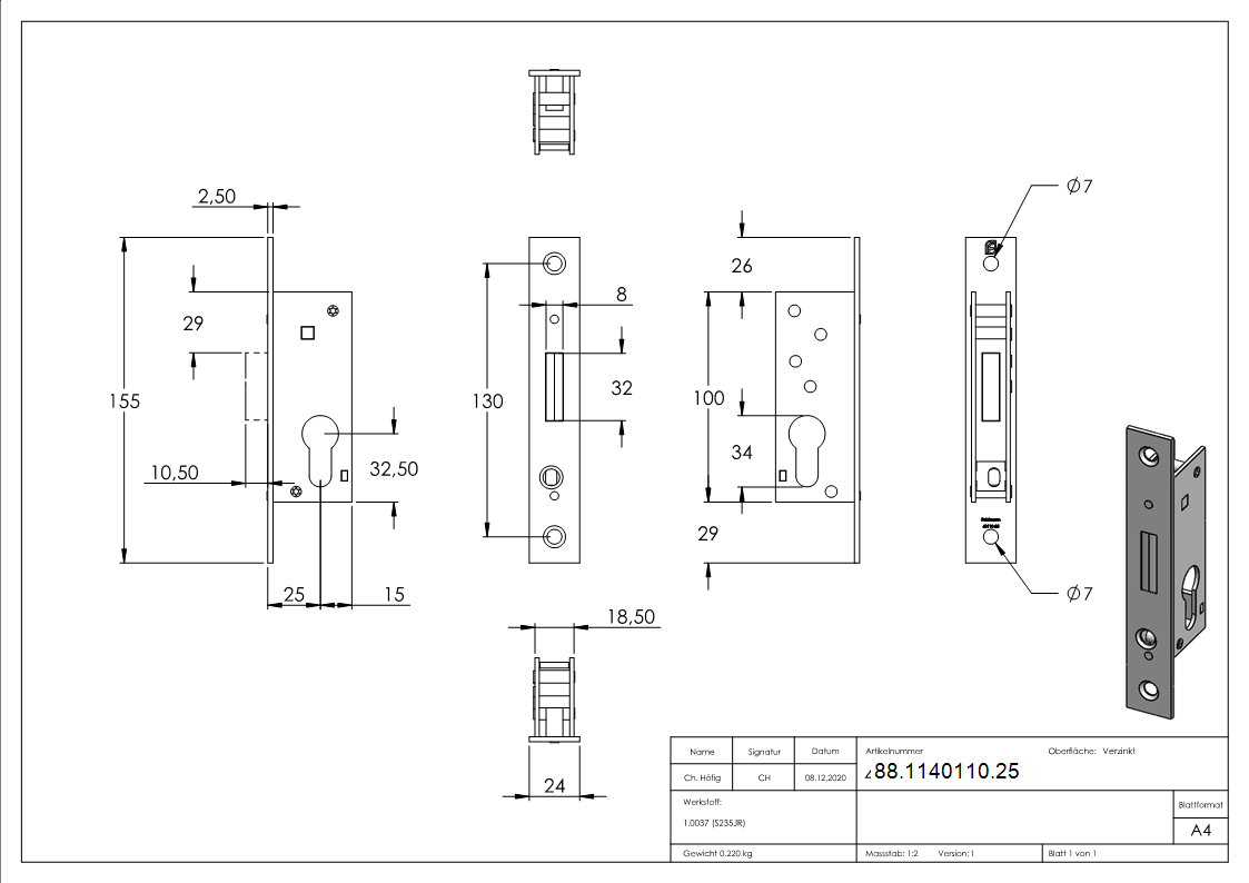 Rohrrahmen-Riegelschloss- Dornmass 25mm-88-1140110.25