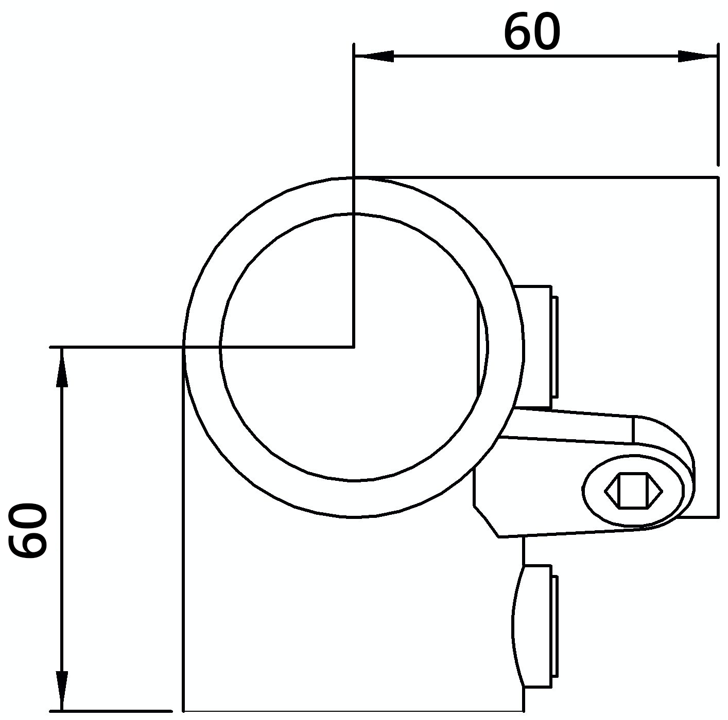 Rohrverbinder - Dreiweg-Eckstueck 90° - 128C42 - 42-4 mm - 1 1-4- - Feuerverzinkt u. Elektrogalvanisiert-128C42