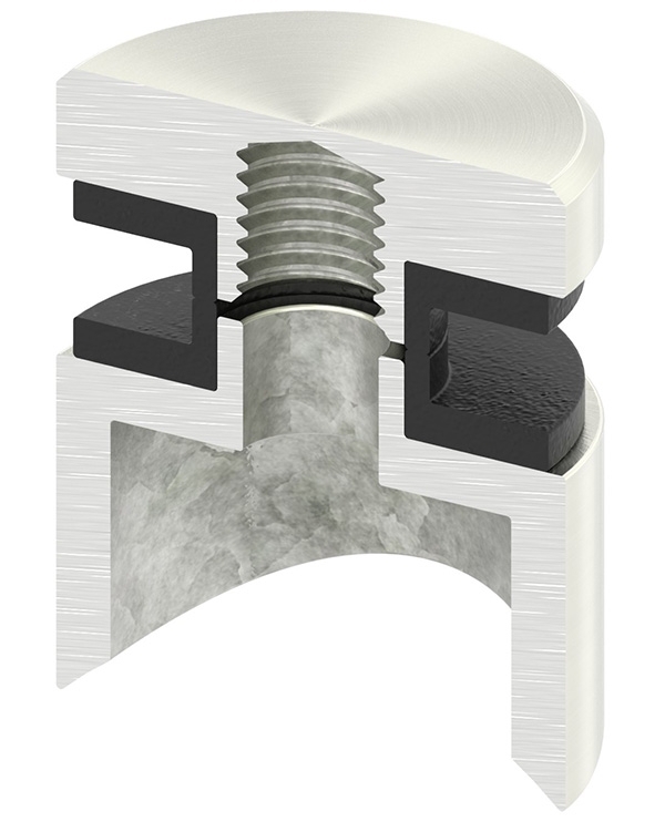 Glaspunkthalter Ø 30 mm- Zink -Edelstahl-Optik- Anschluss- Rohr Ø 42-4 mm-10-5042.2