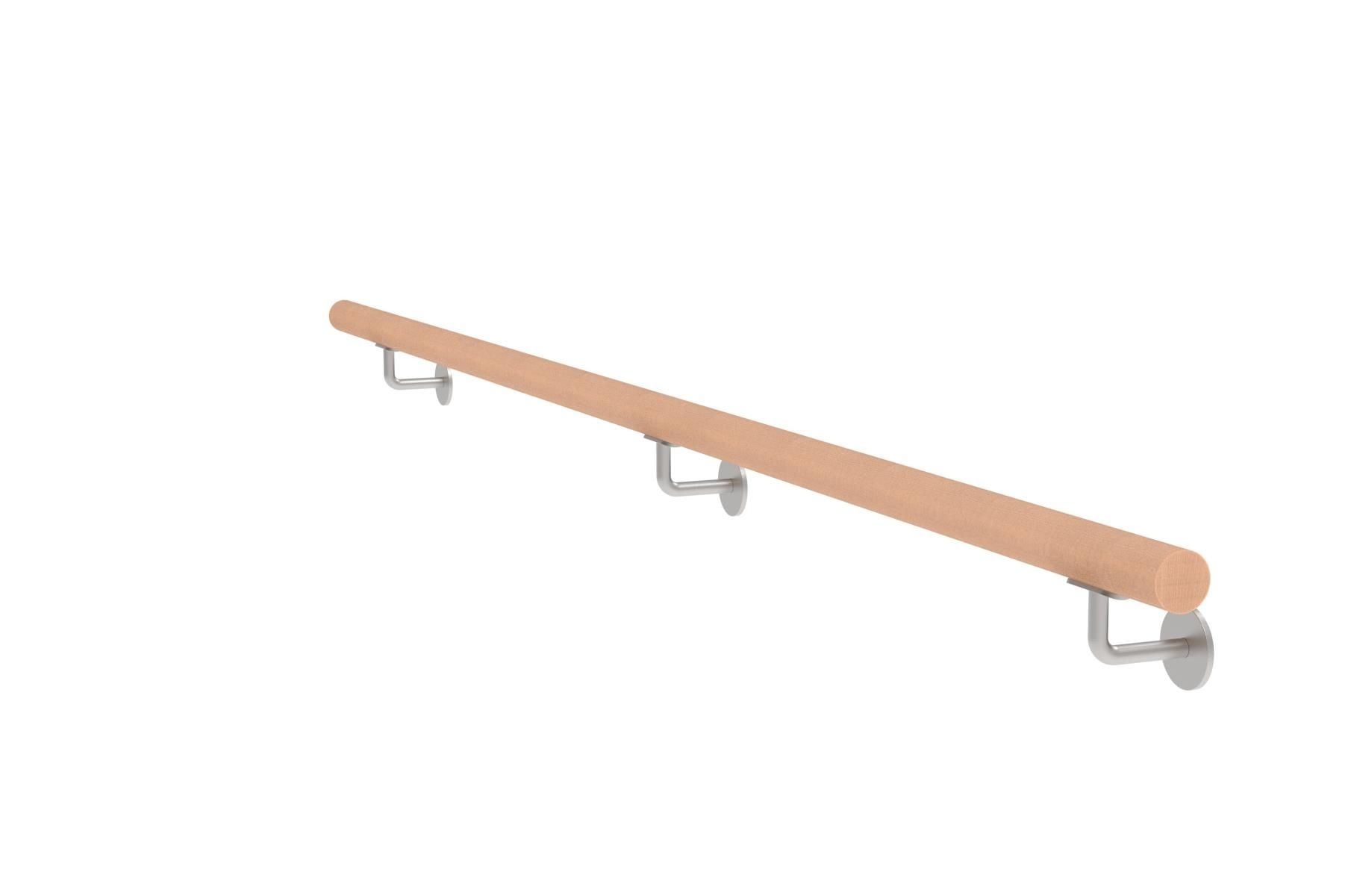 Wandhandlauf Buche 2000 mm roh mit Edelstahl-Haltern-89-11WBM2000-A.4