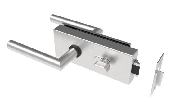 Glastuerschloss mit Druecker und PZ-Zylinderlochung- Edelstahl V2A geschliffen-89-11GS304D206S-A.4