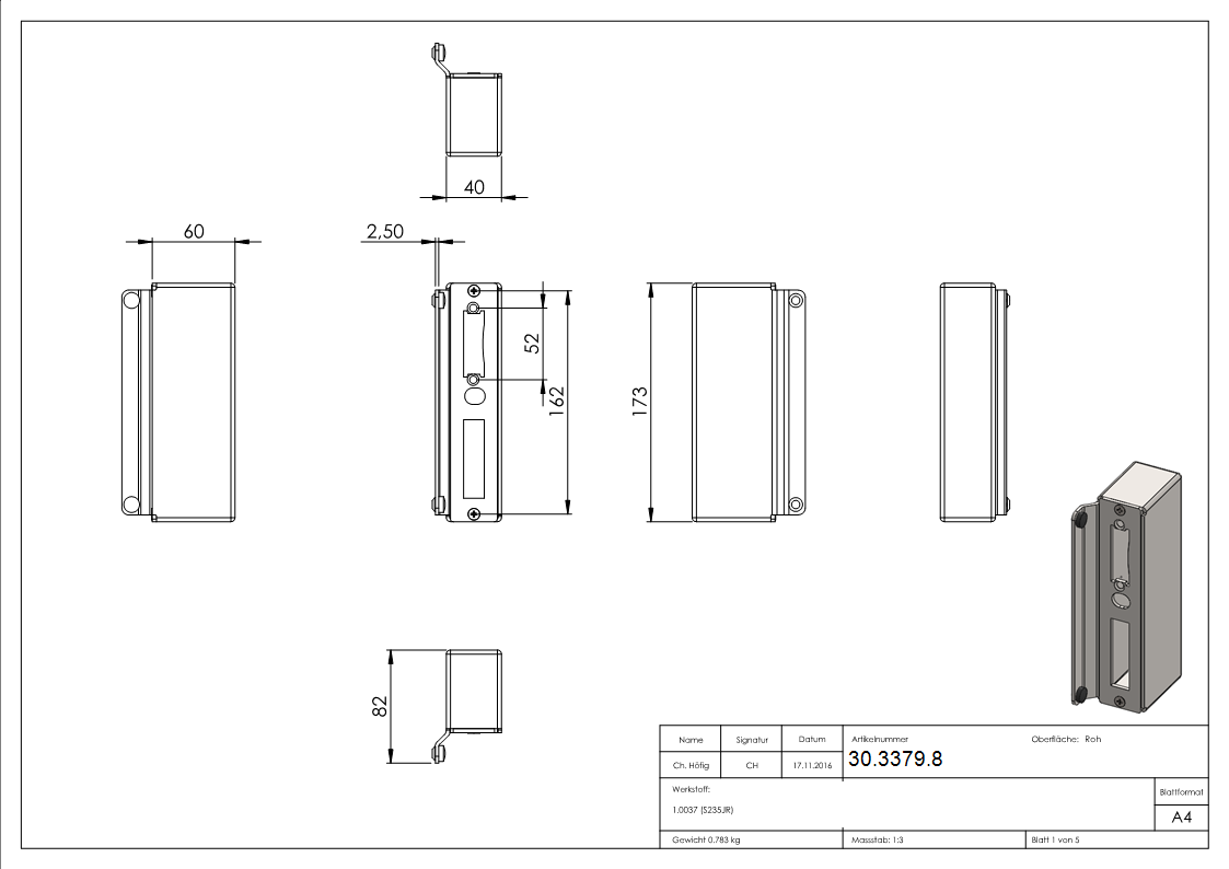 Gegenkasten - Masse- 40x60x173 mm - Stahl -Roh- S235JR - AMF Artikel- 10330-30-3379.8