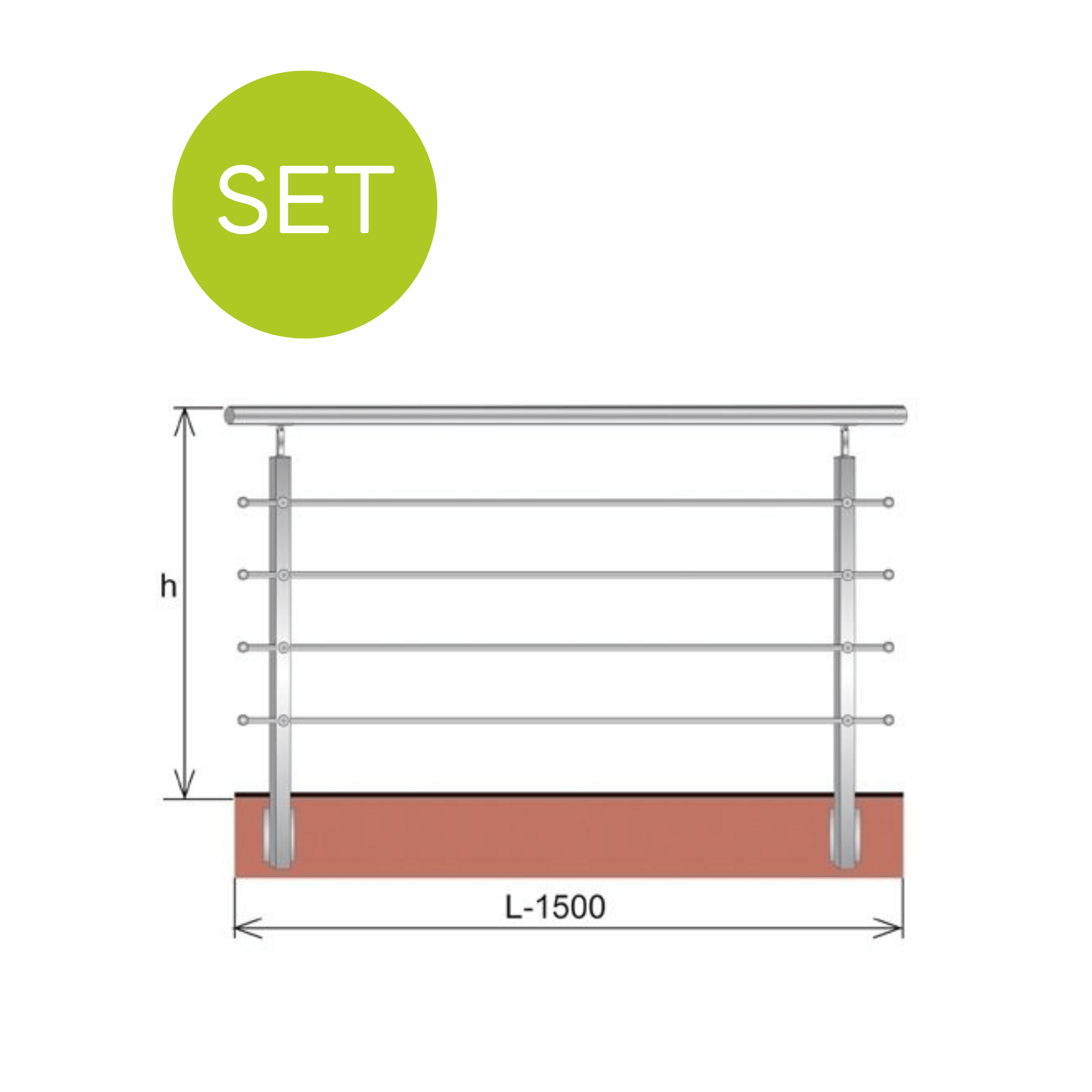 Relinggelaender Edelstahl AISI 304 1500 mm x 900 mm Pfosten 40x40x2 mm Seitlich-89-11AJPZBR901500-A.4