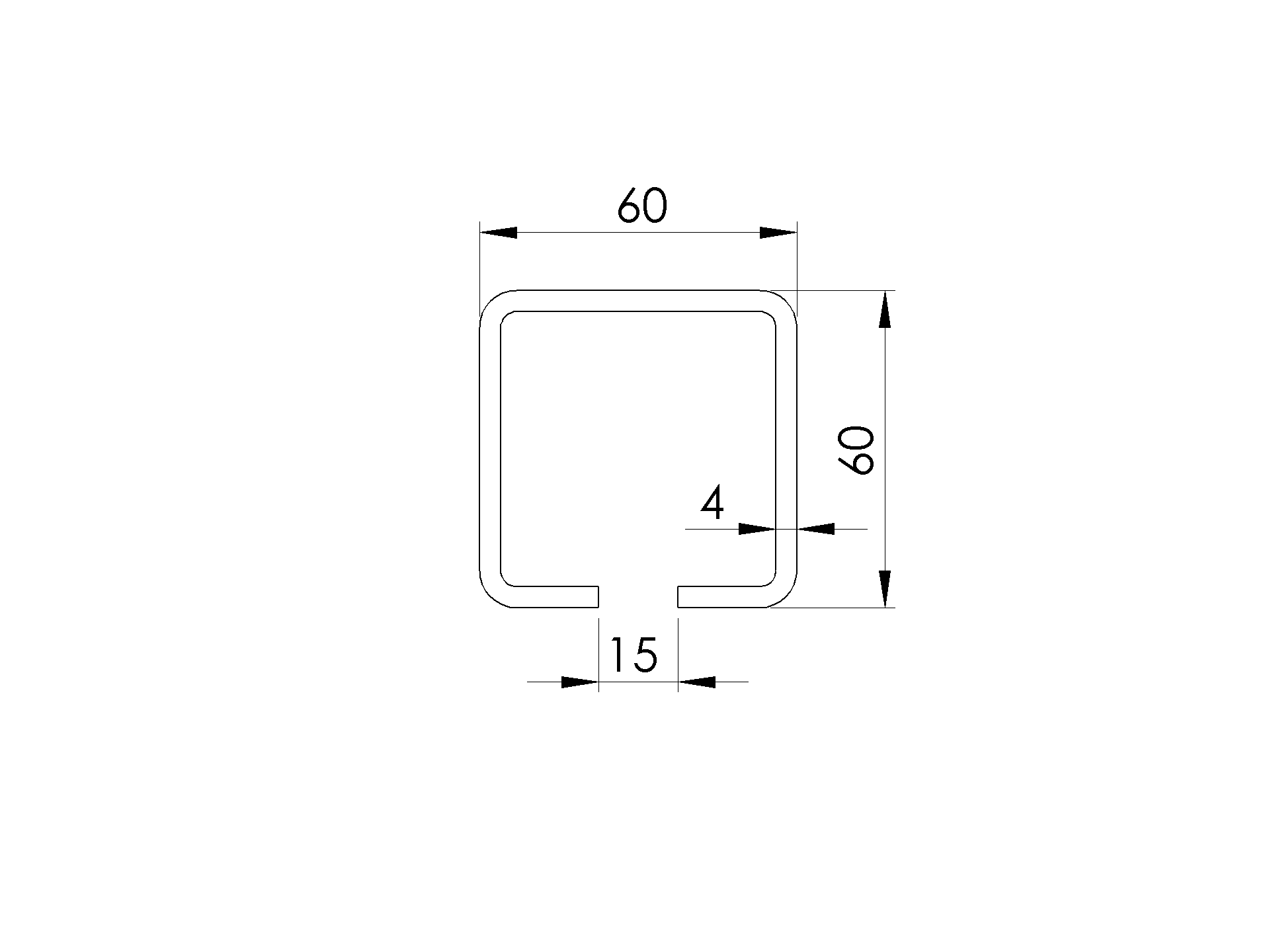 Laufschiene Stahl verzinkt 60 x 60 x 4-0 mm L = 6000 mm fuer Schiebetore-89-11H0260X60ZN6000-A.4