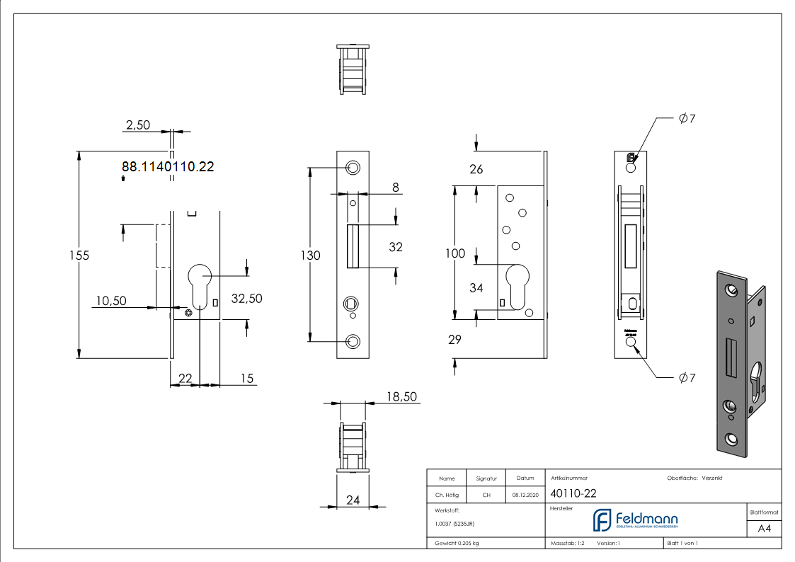 Rohrrahmen-Riegelschloss- Dornmass 22mm-88-1140110.22