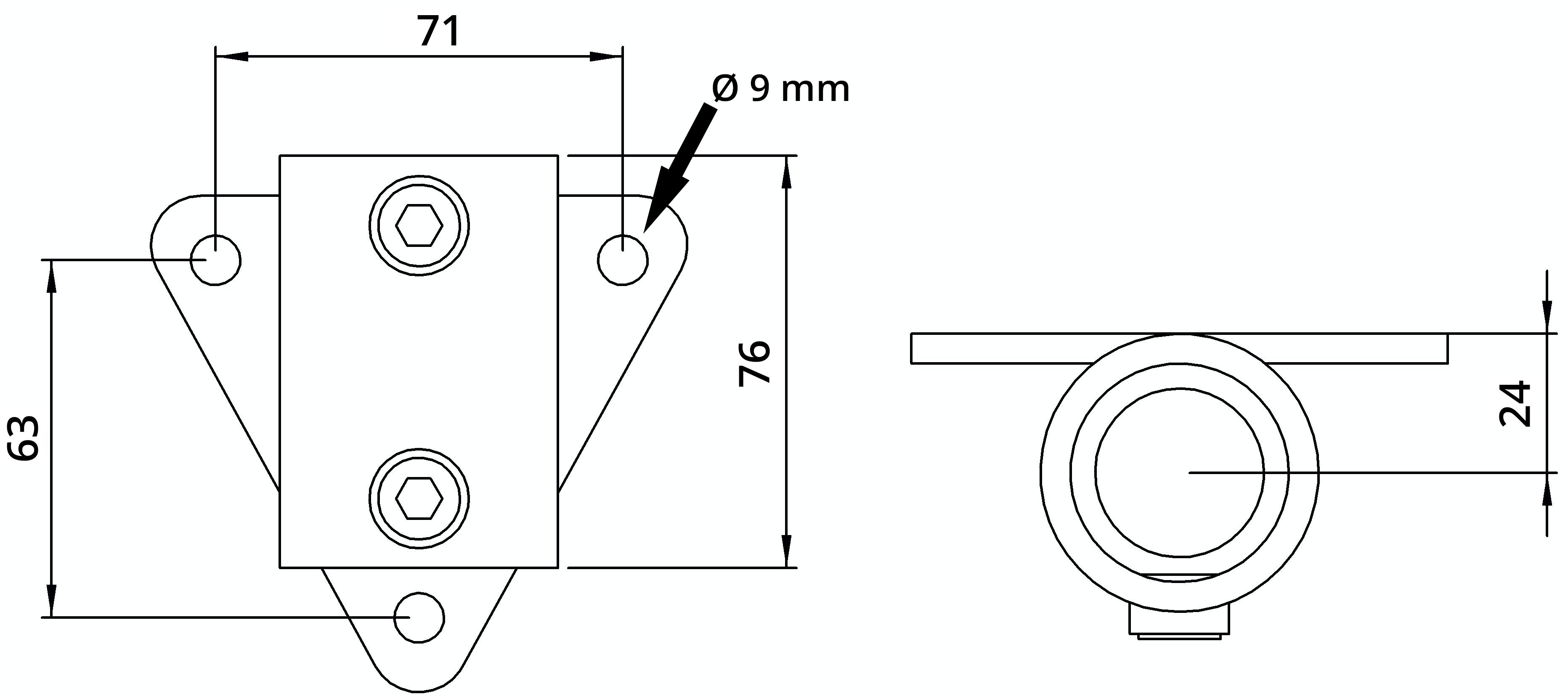 Rohrverbinder - Wandhalter Dreieckflansch - 146B34 - 33-7 mm - 1- - Feuerverzinkt u. Elektrogalvanisiert-146B34