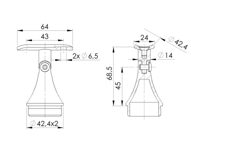 Stuetze mit Gelenk und Halteplatte - fuer Rundrohr Ø 42-4 mm - V2A-12-2156-A.4