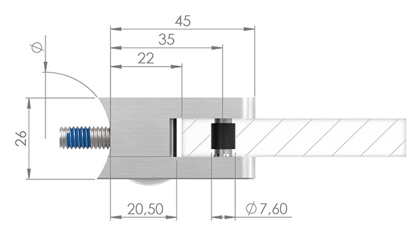 Glasklemme 45x45x26 mm AbZ fuer Anschluss Ø 33-7 mm Edelstahleffekt-10-3033.2ABZ