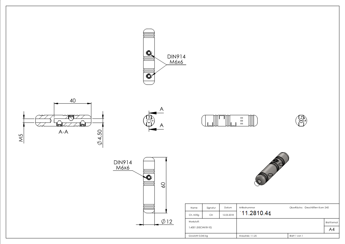 Gewindeterminal zur Selbstmontage - Fuer Seil Ø 4 mm - mit Innengewinde - V2A-11-2810.4