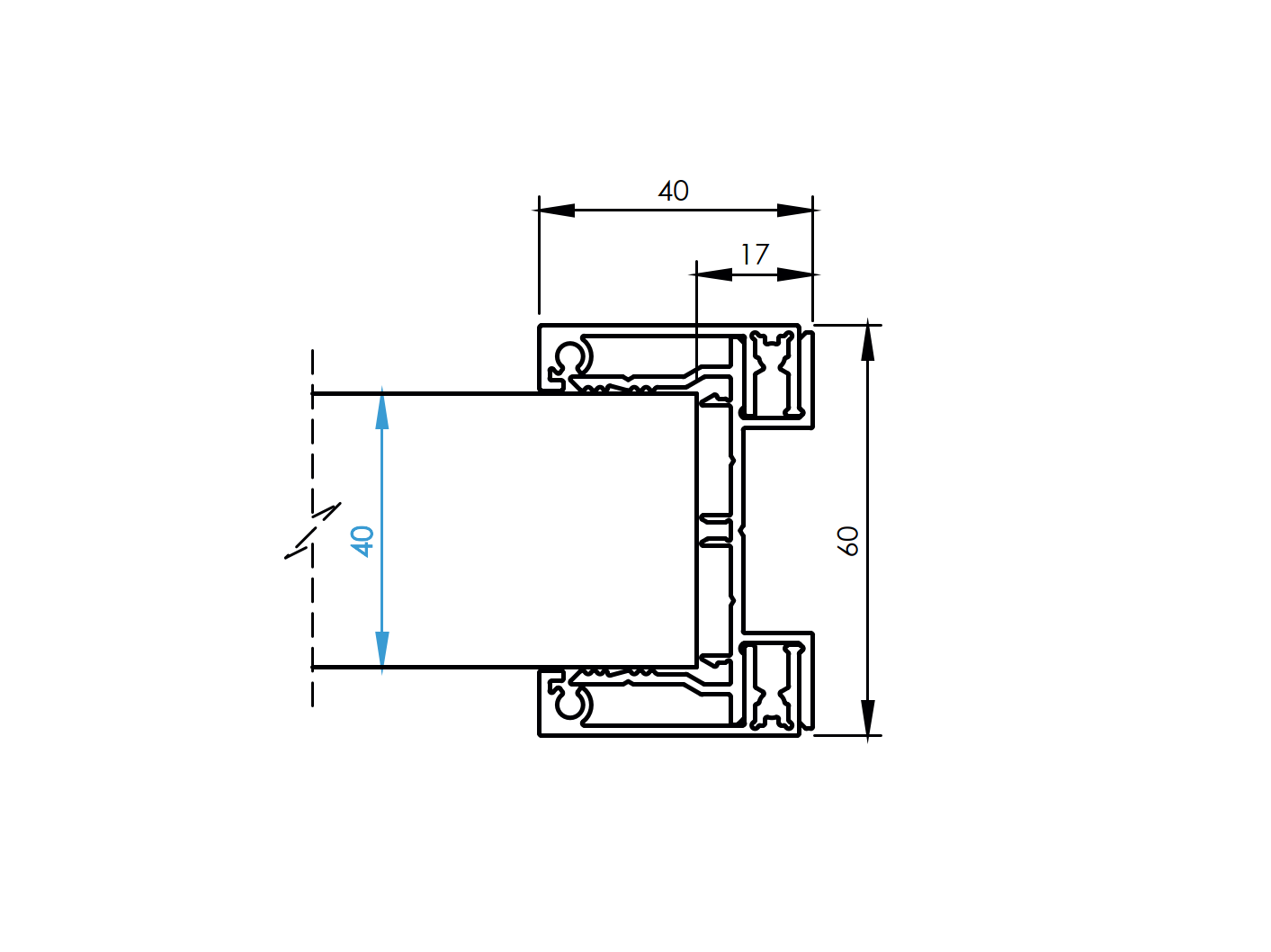 Aluminiumadapter 60x40 mm 1500 mm fuer Jalousien bis 40 mm Anthrazit RAL7016-89-11FGA401500R7016-A.4