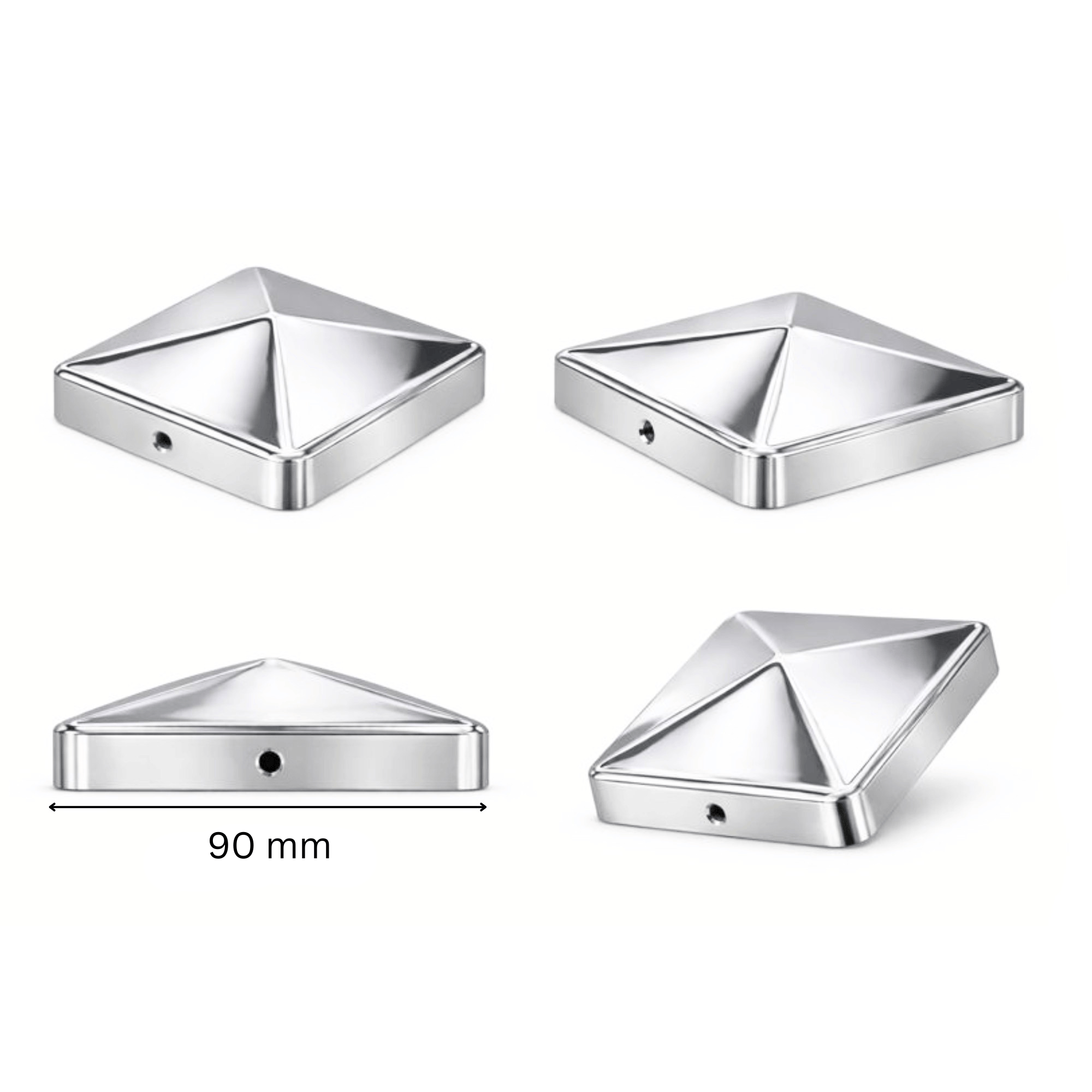 Pfostenkappe 90x90 mm Edelstahl V2A glaenzend poliert – 10er Set inkl. Schrauben-60220-90-012
