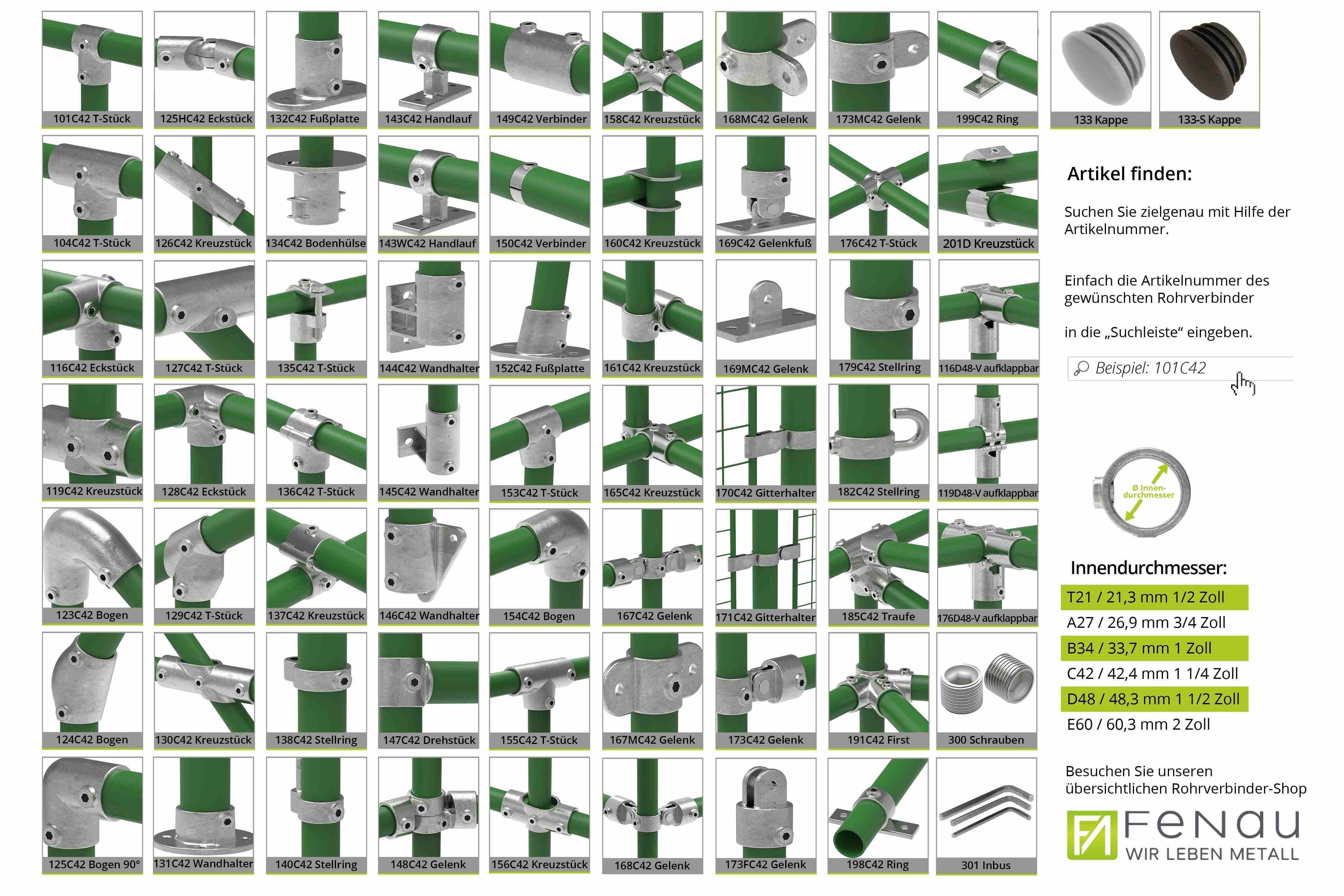 Rohrverbinder - T-Stueck kurz - 101E60-D48 - 60-3 mm; 48-3 mm - 2-; 1 1-2- - Feuerverzinkt u. Elektrogalvanisiert-101E60-D48