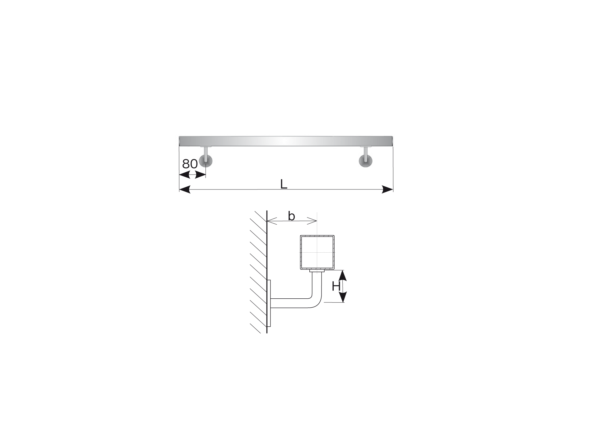 Edelstahlhandlauf AISI 304 40x40 mm L 2000 mm geschliffen-89-11AJPM2000-A.4-D