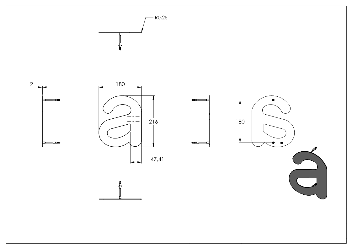 Buchstabe a - d - gross - Masse- 200 mm x 300 mm - V2A-11.8074